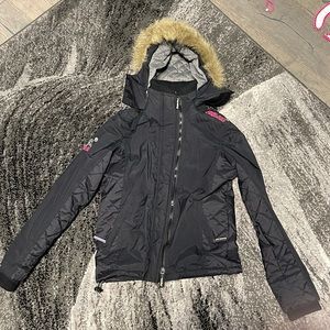 Superdry original windcheater with faux fur trimmed hood in size small